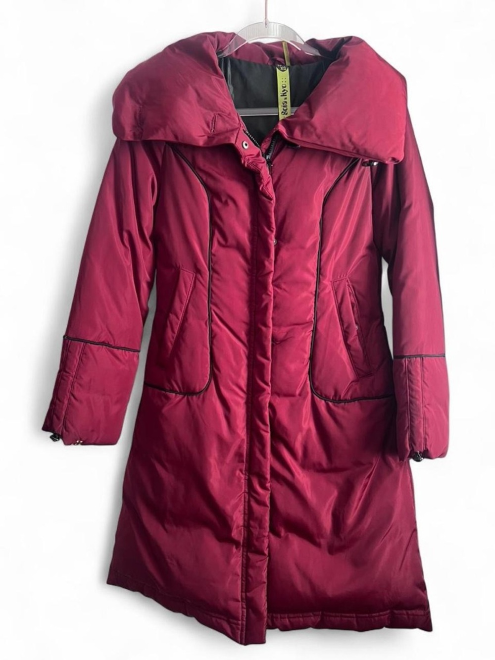 NWOT: Soia & Kyo Burgundy Shawl Collar Down Puffer Coat